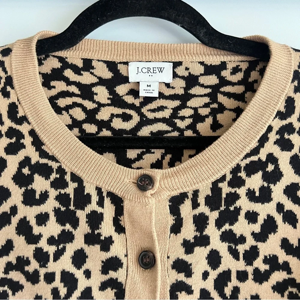 J. Crew Leopard Print Cotton Cardigan Sweater Size Medium
